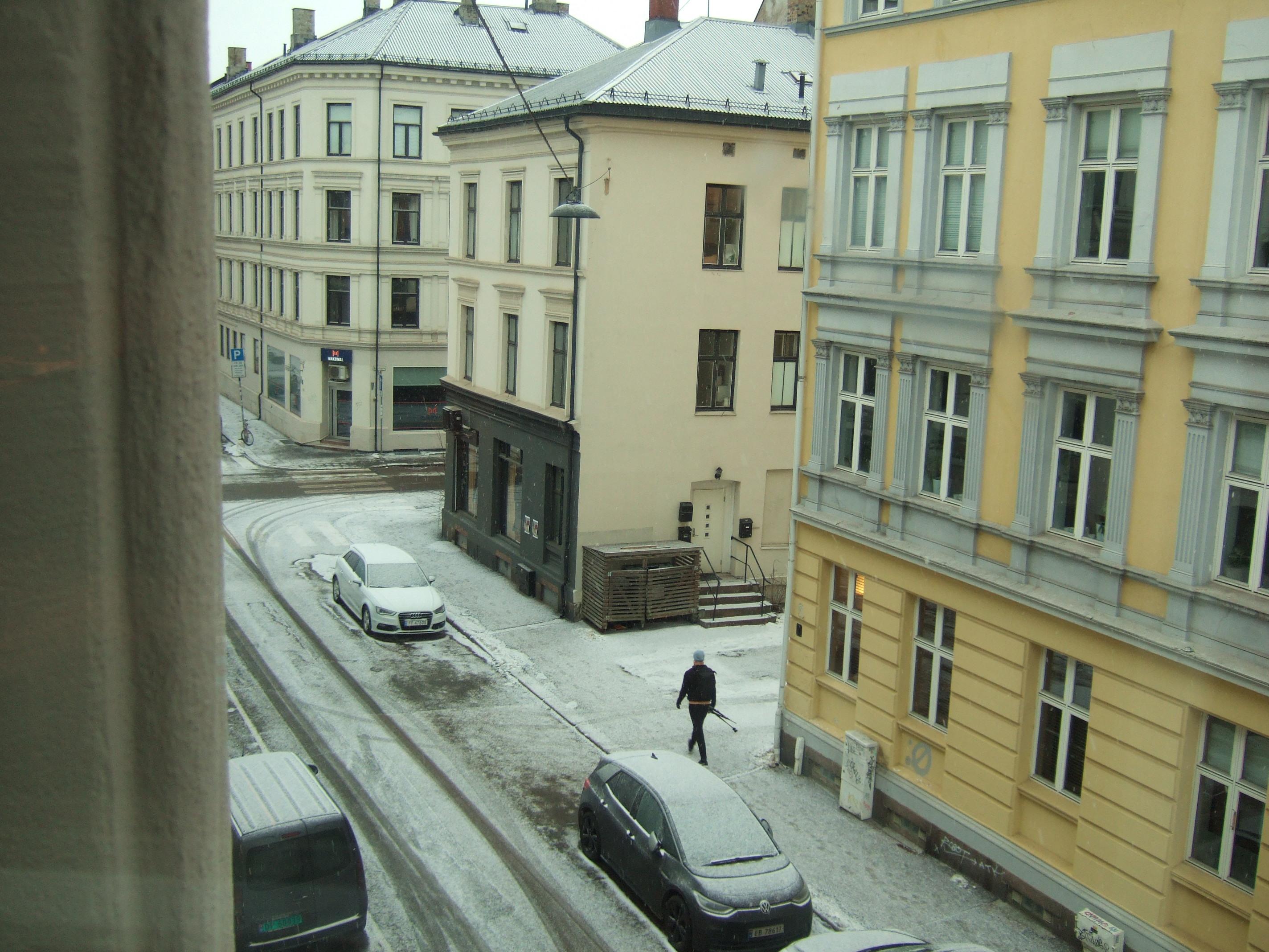 the snow is falling